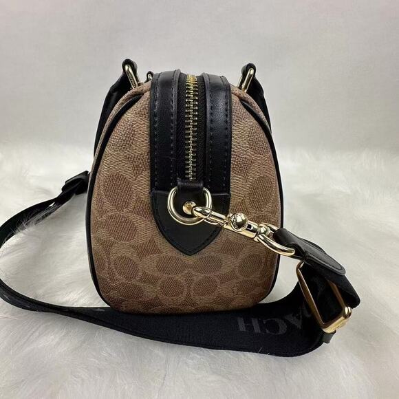 Coach Rowan Satchel Bag Crossbody In Signature Canvas In Tan/Black CW376 NWT - Picture 2 of 9